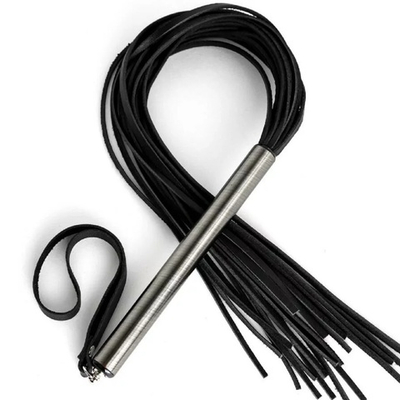 Плеть с бронзовой ручкой кожа черный 60 см