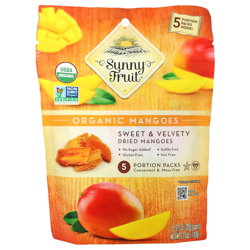 Sunny Fruit, органическое сушеное манго, 5 порционных пакетиков по 20 г (0,7 унции)