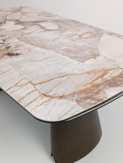 Стол IMBERT 180 GLOSS PATAGONIA, керамика на стекле/ брашированный каркас, цвет медный, ®DISAUR