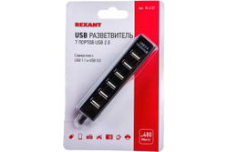 Разветвитель USB на 7 портов, черный REXANT 18-4107