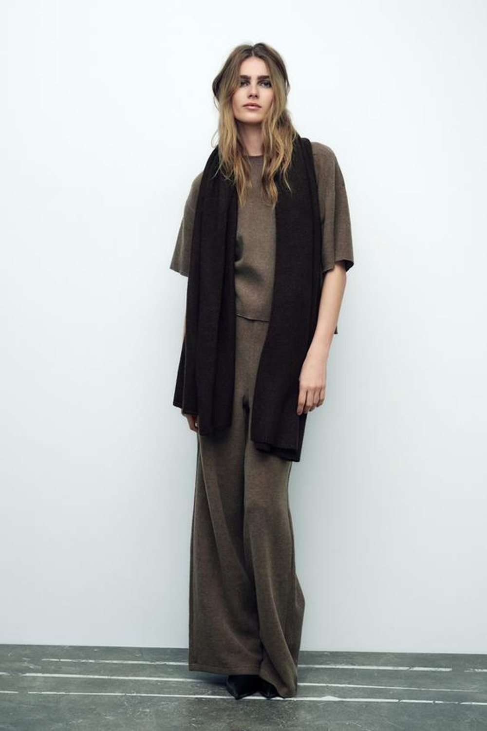 ZARA ТОП ИЗ МЯГКОЙ ТКАНИ В РУБЧИК, РЫЖЕВАТО-КОРИЧНЕВЫЙ