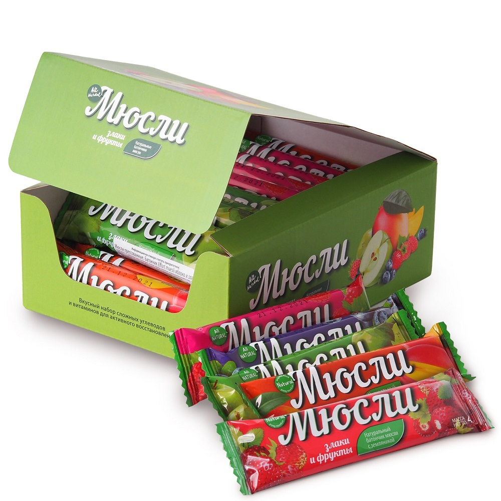 Мюсли прессованные. Батончик EFFORT Muesli МИКС земляника / малина / манго / черника / яблоко и злак