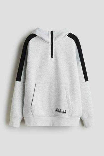 H&M Толстовка с капюшоном на молнии и мехом внутри, серый/черный