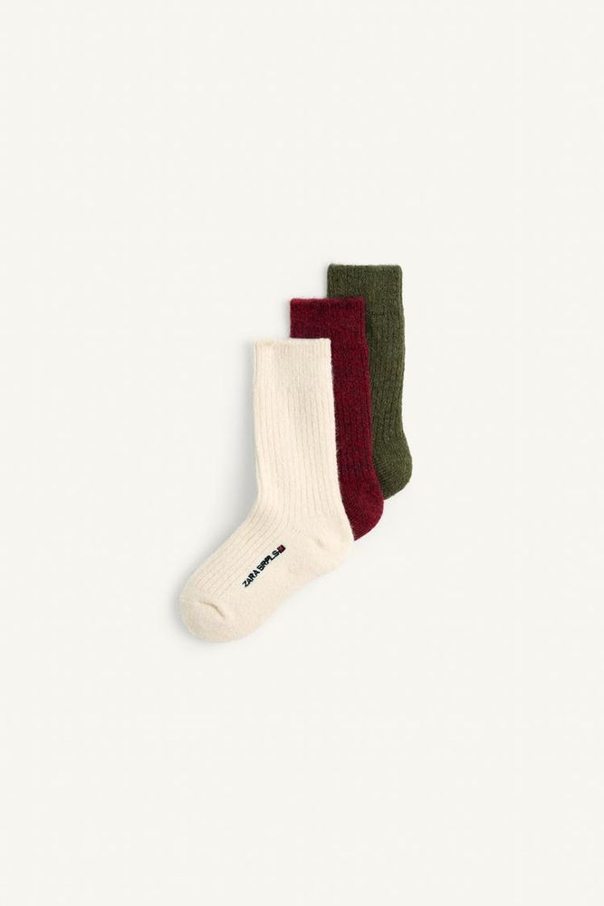 ZARA НАБОР ИЗ ТРЕХ ПАР НОСКОВ С ВЫШИВКОЙ, РАЗНОЦВЕТНЫЙ