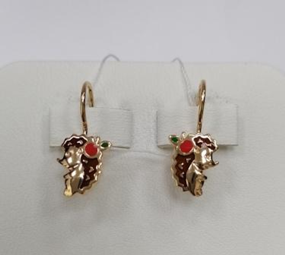Серьги Ежики из золота с эмалью
