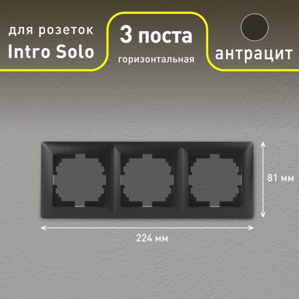 Рамка для розеток и выключателей Intro Solo 4-503-05 на 3 поста, СУ, Solo, антрацит