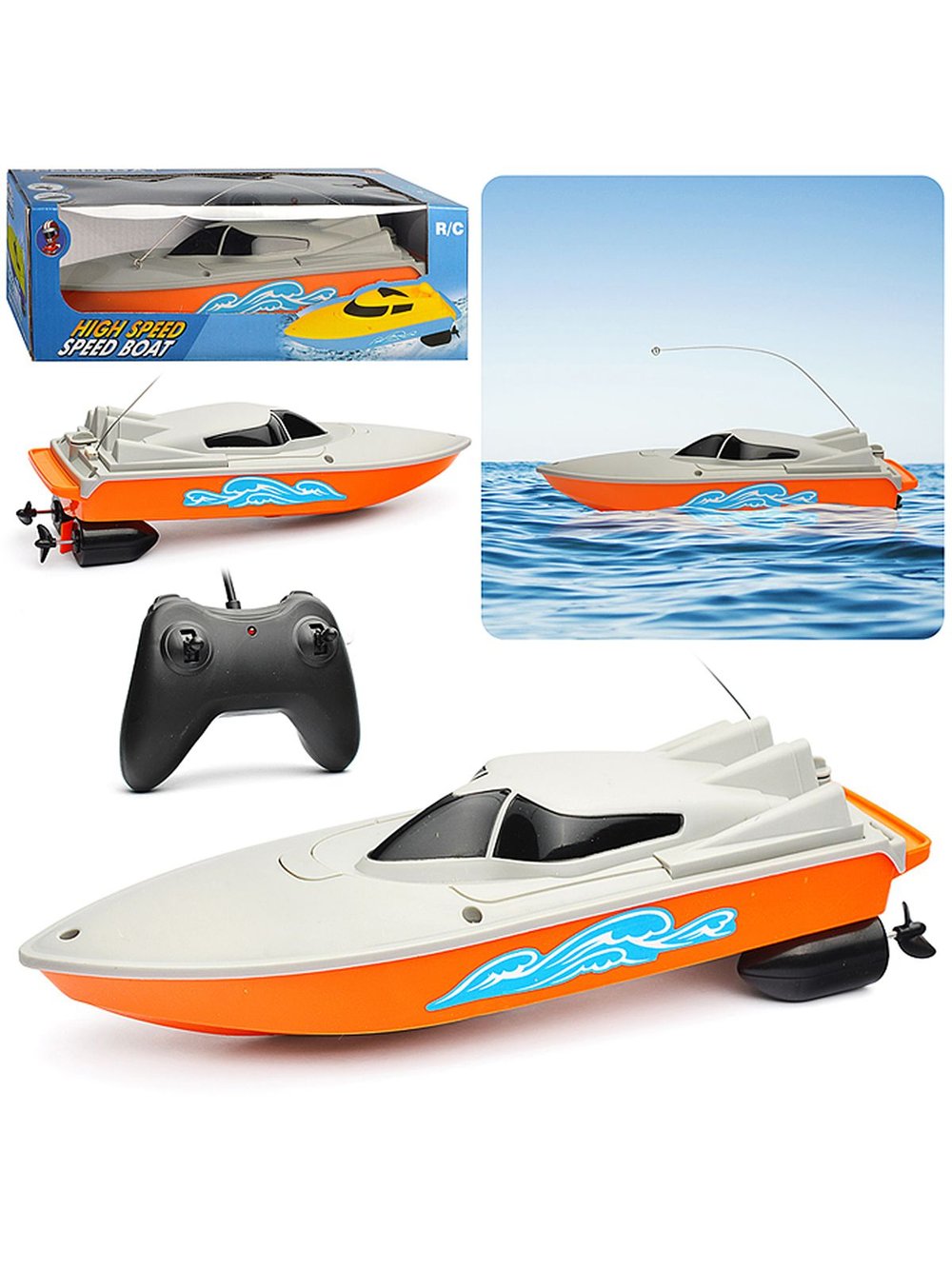 Игрушка Лодка Спортивная радиоуправляемая (0036-3) цвет серо-оранжевый