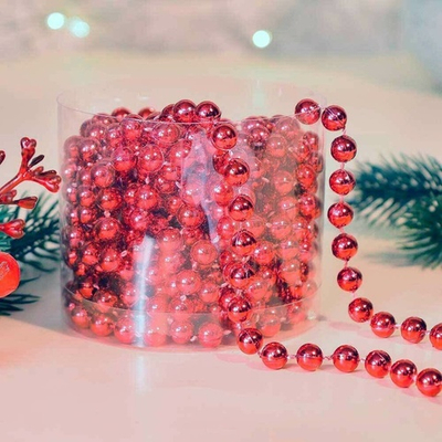 Цепь новогодняя 5м Шарик d0,6см, цвет красный