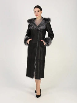 Дубленка зимняя натуральная с капюшоном длинная