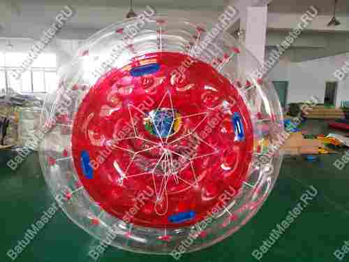 Аттракцион Водный роллер (Гидророллер) "Прозрачно-красный" ПВХ, 2*1.8*1.8 м