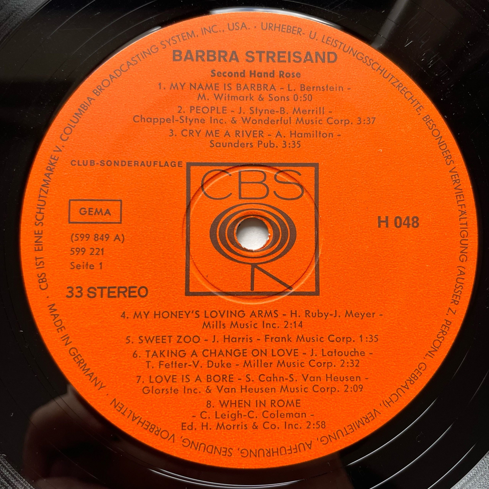 Винтажная виниловая пластинка LP Barbra Streisand Second Hand Rose (Германия 1967)