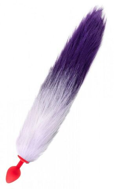 Красная анальная пробка с сиренево-фиолетовым хвостиком (Цвет: сиреневый)