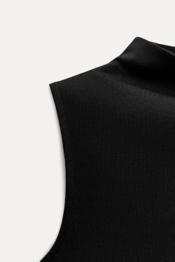 ZARA ТОП ИЗ ХЛОПКА МОДАЛА, ЧЕРНЫЙ