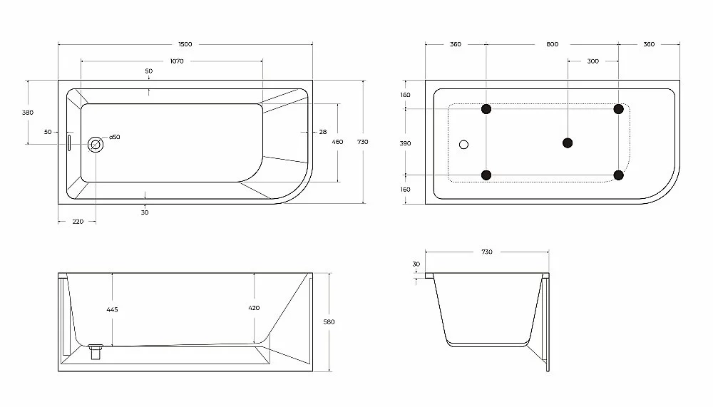 Ванна акриловая BelBagno BB712 150х73