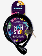 Замок противоугонный TRIX Little Monster детский, трос стальной, с ключами 8х1200мм, в пластиковой оболочке, черный (30/60)