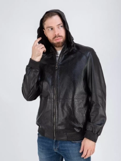 Куртка кожаная демисезонная с капюшоном Турция