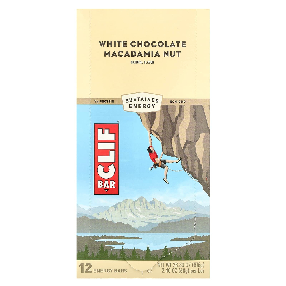 Clif Bar, Энергетический батончик с белым шоколадом и орехом макадамия, 12 батончиков, 2,40 унции (68 г) каждый