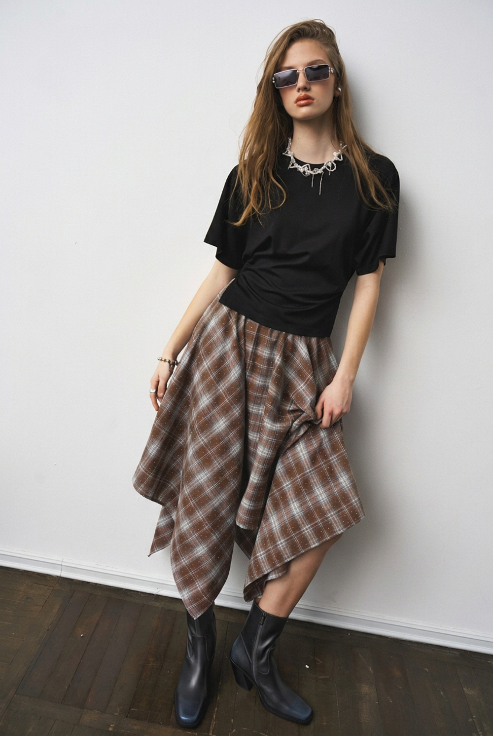 Юбка 1303 принт клетка-килт коричневый