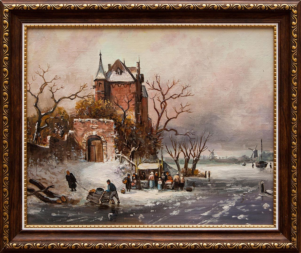 Картина маслом "Зимний пейзаж с замком" Воробьев
