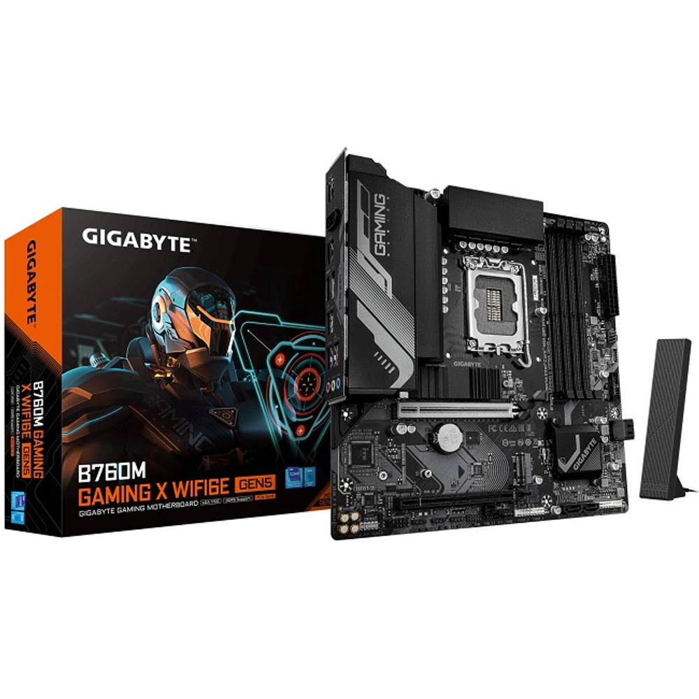 Материнская плата GIGABYTE B760M GAMING X WIFI6E GEN5 (LGA1700/B760/4xDDR5/2xPCI-Ex16/M.2/SB/BT/Wi-Fi/GLAN/HDMI/DP/mATX)
