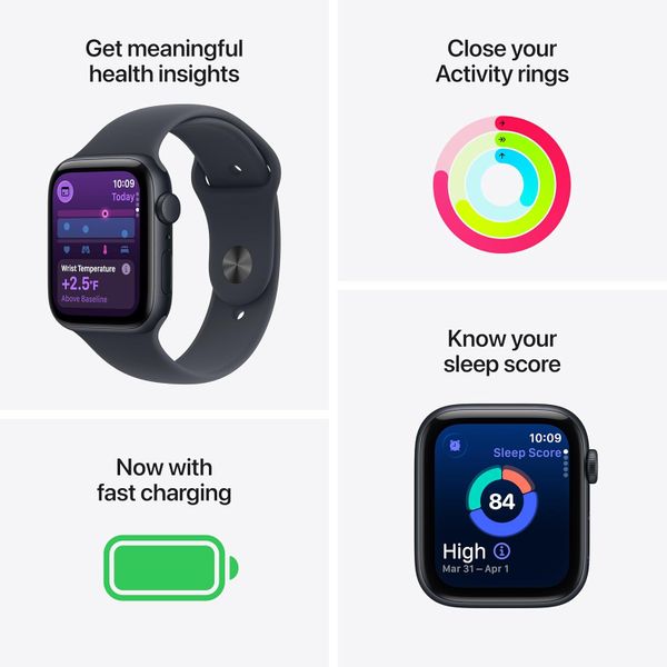 Умные часы Apple Watch SE 3 40 мм из алюминия цвета «тёмная ночь», спортивный ремешок «тёмная ночь» (S/M)