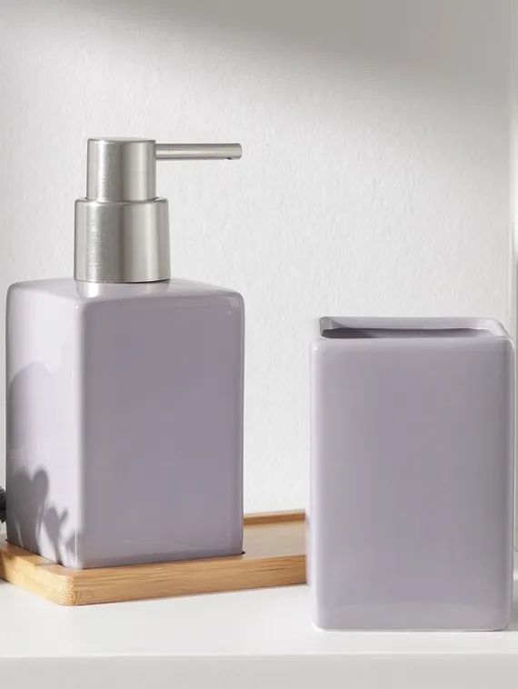 Набор аксессуаров для ванной комнаты SAVANNA Square, 3 предмета (дозатор для мыла, стакан, подставка), цвет сиреневый