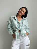 Рубашка с отстегивающимися рукавами в голубо-лаймовую клетку