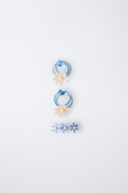 ZARA НАБОР ИЗ ДВУХ РЕЗИНОК ДЛЯ ВОЛОС И ЗАКОЛКИ «РОМАШКИ», ГОЛУБОЙ