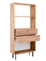 Дизайнерский книжный шкаф 2 ящика Виби 186х86х31 из дуба в стиле лофт, на металлических ножках