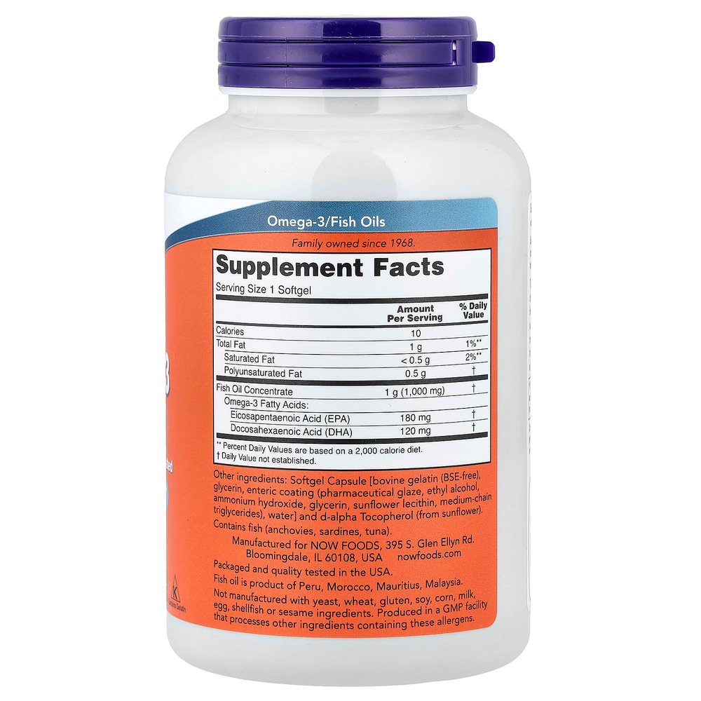 NOW Foods, рыбий жир с омега-3, 180 капсул