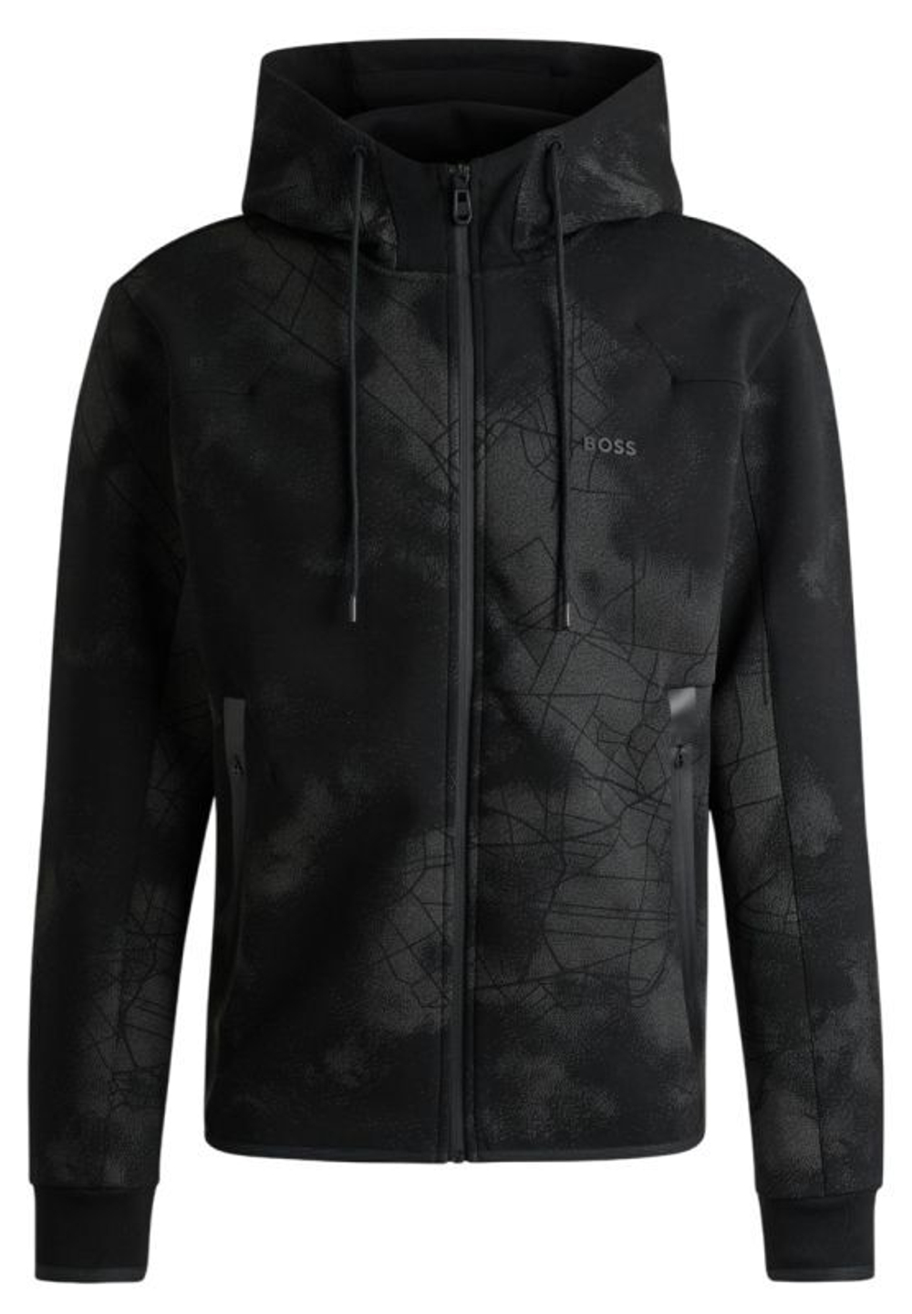 Мужская теннисная кофта BOSS Zip-Up With Decorative Reflective Artwork - черный