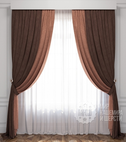 Комплект штор: ЛАТУР (арт. BL01-222-09)  - 300х270, (170х270)х2 см.  - (Возможна высота 250 см.) - коричневые-венге