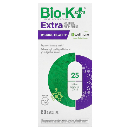 Bio-K+, дополнительная добавка с пробиотиком, для поддержки иммунитета с Wellmune®, 60 капсул