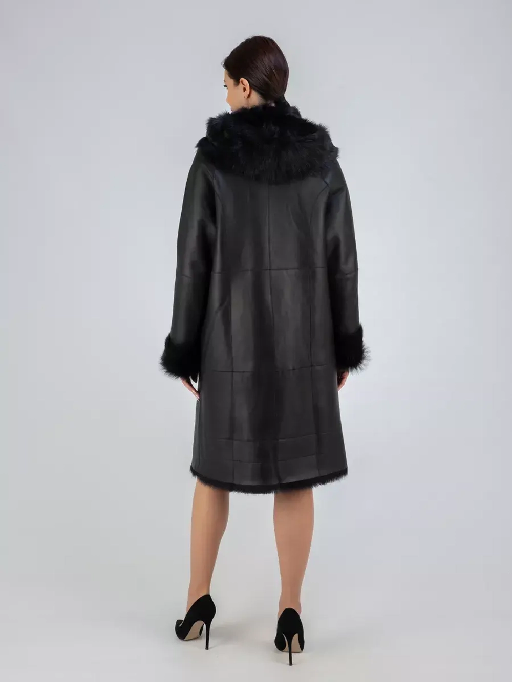 Дубленка зима натуральная с капюшоном длинная