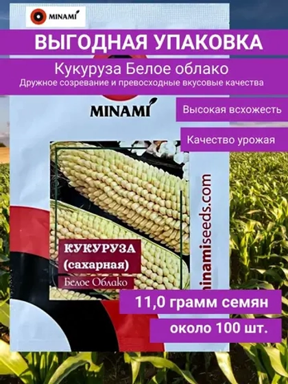 Кукуруза сахарная попкорн Белое Облако 11гр (100шт)