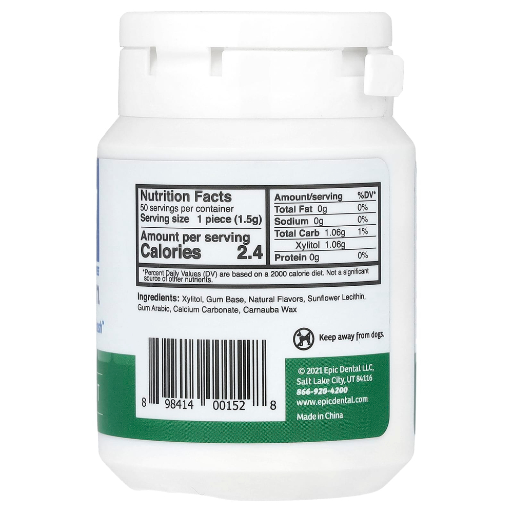 Epic Dental, Жевательная резинка с ксилитом, без сахара, мята, 50 шт.