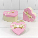 Коробка 22х20х9 см Набор 3 шт "Сердце" с бантом (Бежевый, Розовый)