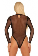 Черное боди-сетка  с виниловой отделкой