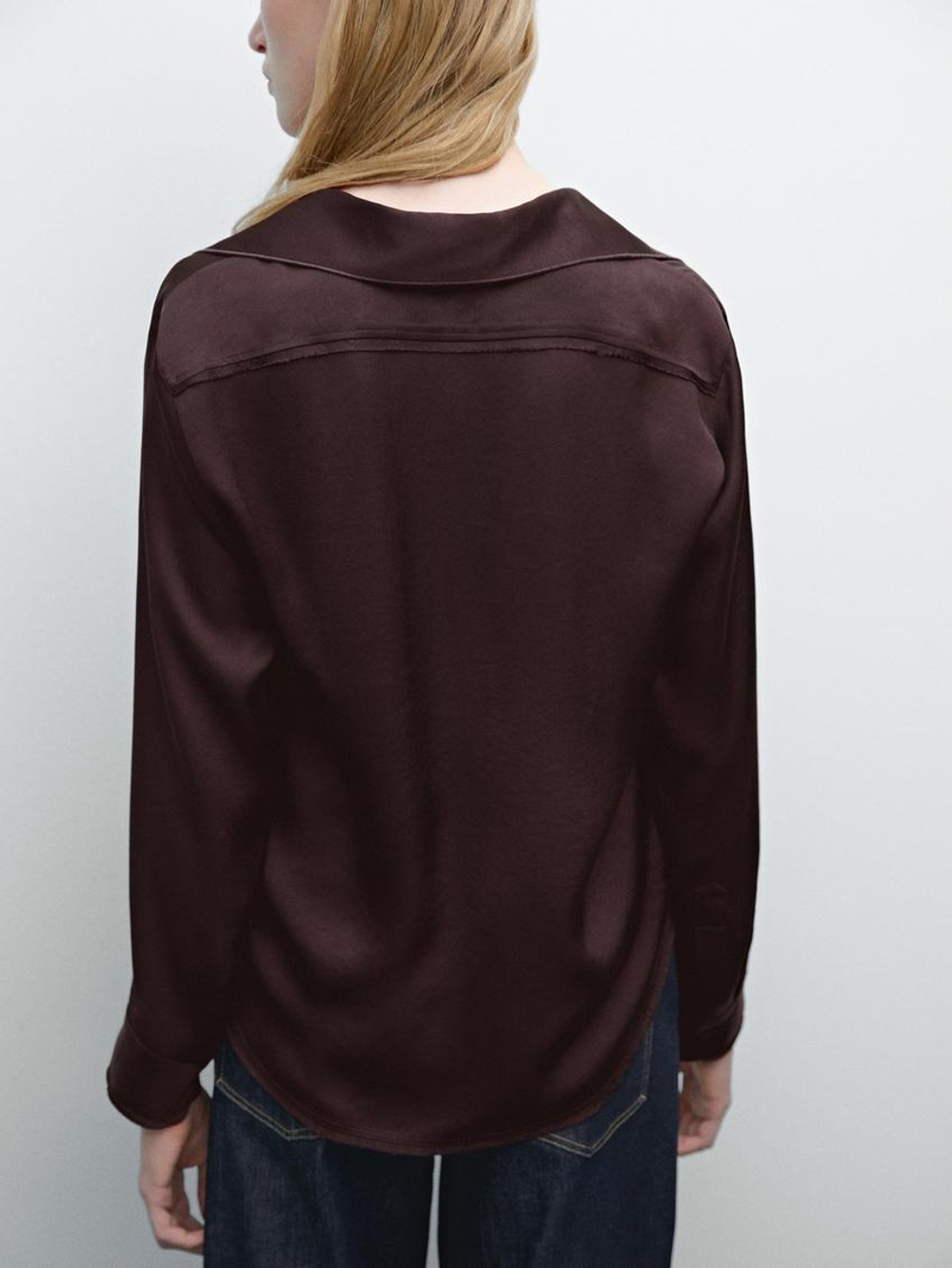 Massimo Dutti Рубашка из струящегося атласа, гранатовый