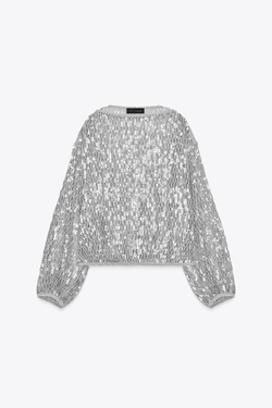 ZARA ТОП С БЛЕСТКАМИ ИЗ КОЛЛЕКЦИИ ZW, СЕРЕБРИСТЫЙ