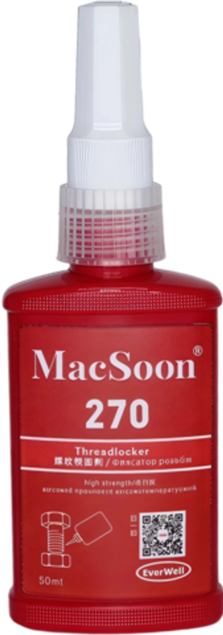 MacSoon 270, фиксатор резьбы высокой прочности, максимальная фиксация и герметизация болтов, гаек и шпилек, 50мл
