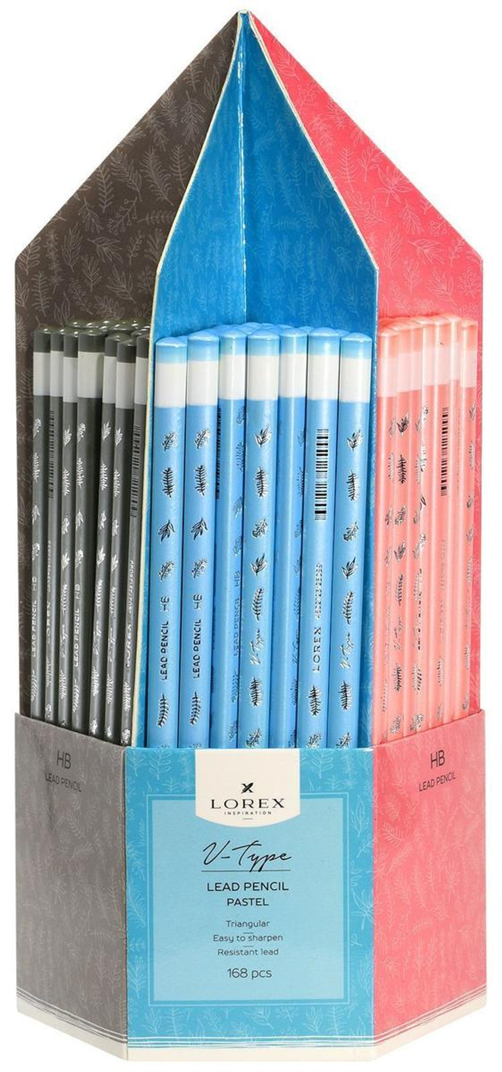 Карандаш ч/г НВ "V-Type pastel" корпус дерев. заточ.трехгран, 6 диз. принт на корп. тубус, (LOREX)