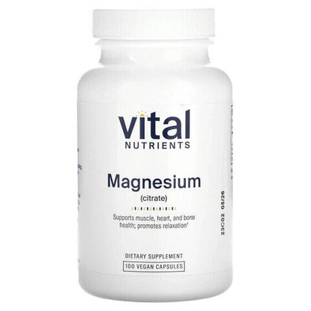 Магний Vital Nutrients, Магний (цитрат), 100 веганских капсул
