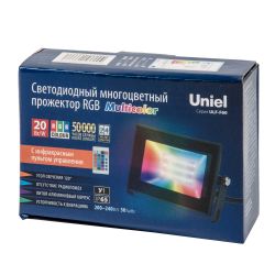 ULF-F60-20W-RGB IP65 200-240В BLACK Прожектор светодиодный. Мультиколор. Пульт ДУ в-к. Корпус черный. TM Uniel