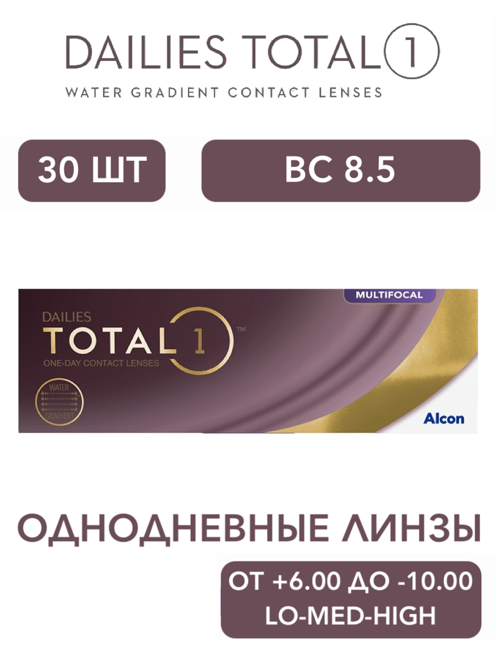 Однодневные мультифокальные контактные линзы Dailies Total 1 Multifocal (уп. 30 линз)
