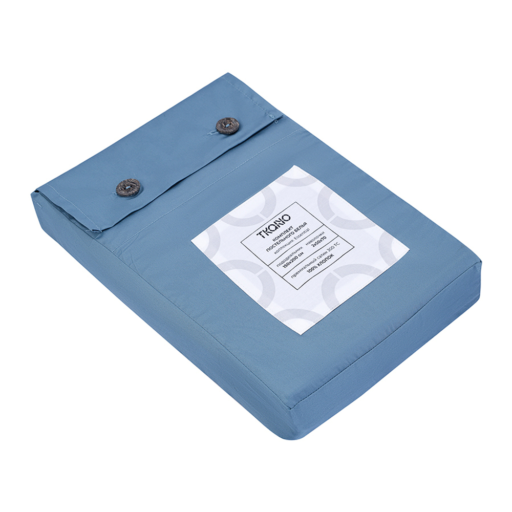 Комплект постельного белья из премиального сатина джинсово-синего цвета из коллекции essential, 150х