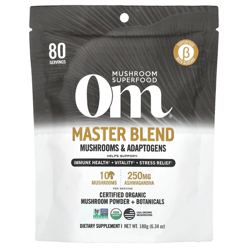 Om Mushrooms, Master Blend, сертифицированный порошок из органических грибов + растительные ингредиенты, 180 г (6,34 унции)