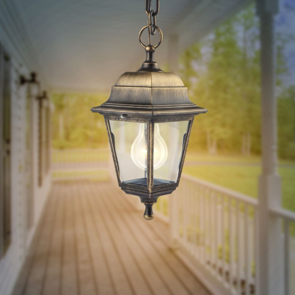 Садово-парковый светильник ЭРА НСУ 04-60-001 бронза 4 гранный подвесной IP44 Е27 max60Вт | Садово-парковые светильники