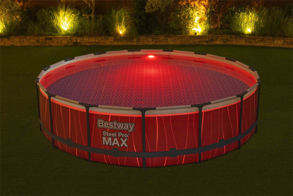 Каркасный бассейн Bestway 457х107 см со светодиодной подсветкой + фильтр-насос 3028 л/ч, лестница, пульт, тент (561GD BW)