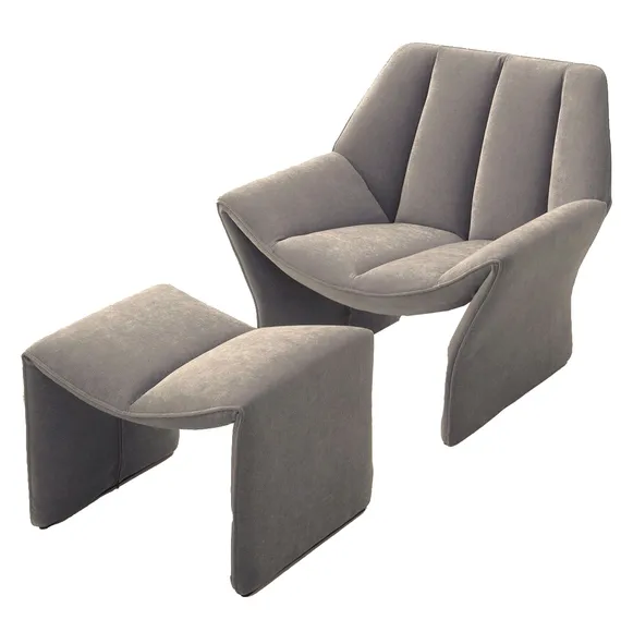 Кресло с оттоманкой 6006 серо-бежевый велюр